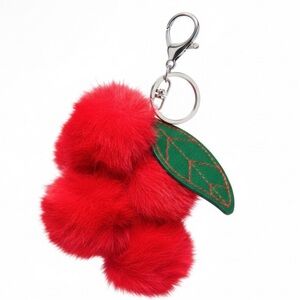 Vibrant Red Cherry Pom Pom Keychain